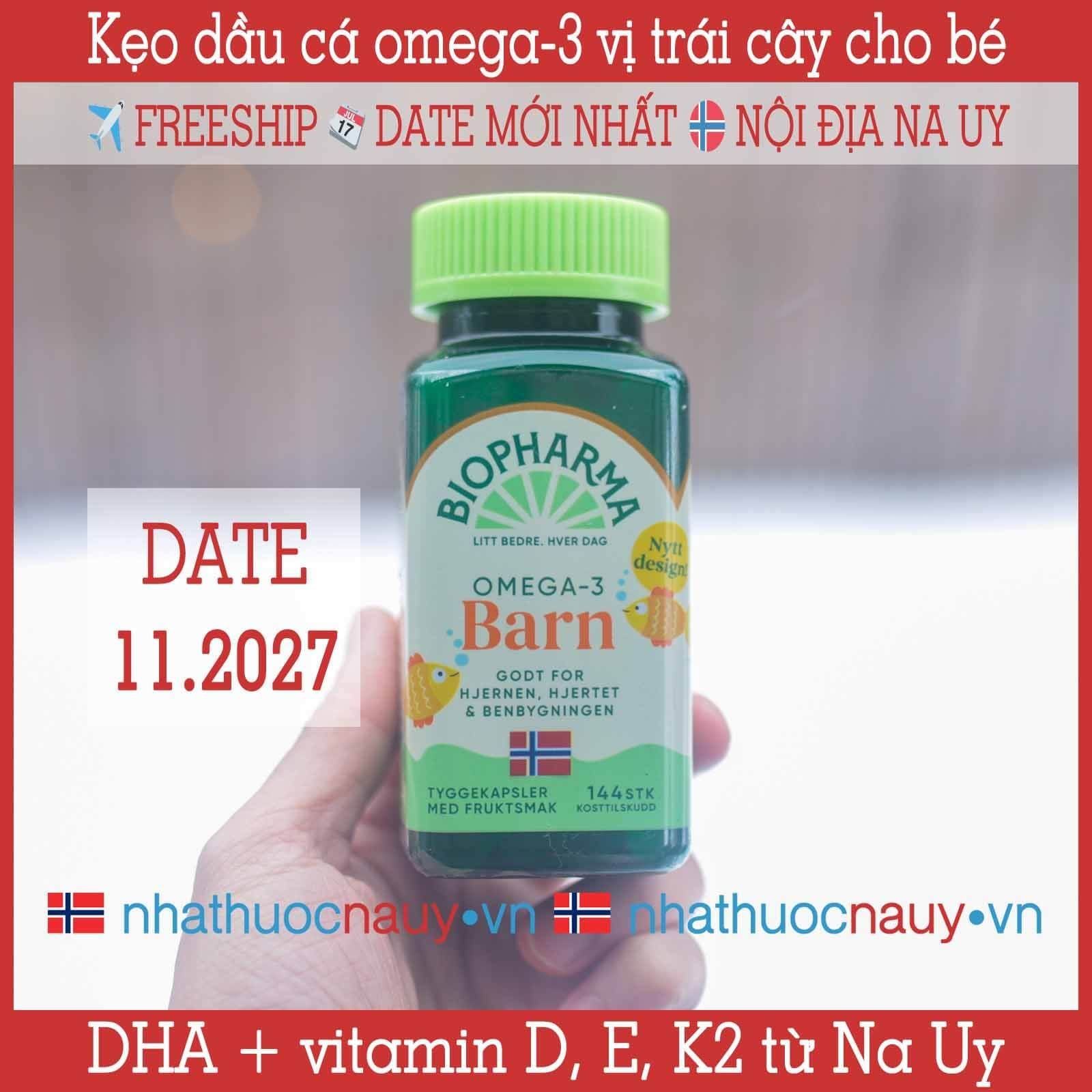 Dầu cá omega-3 và vitamin vị trái cây cho bé | Biopharma Trippel Omega-3 Barn 