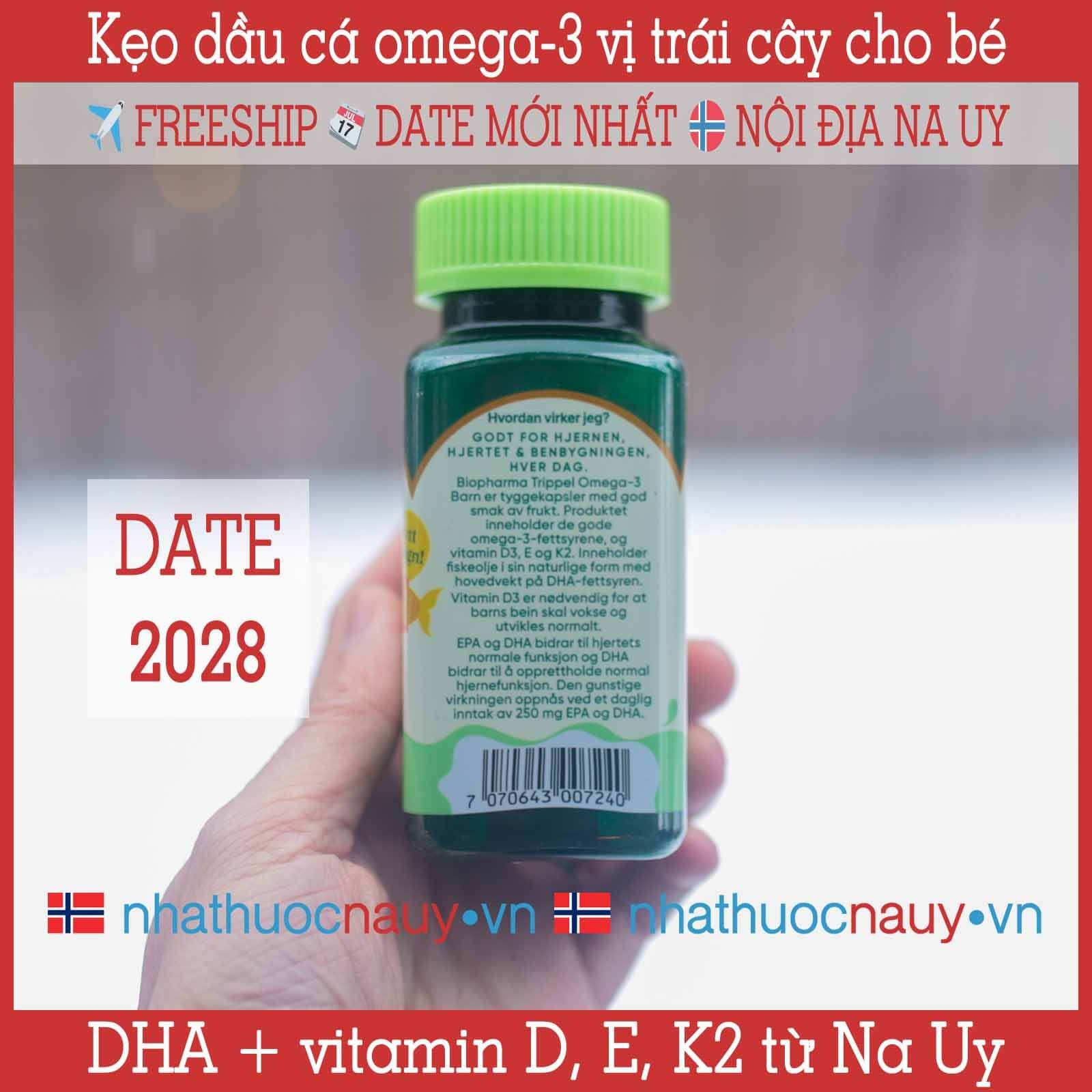  Dầu cá omega-3 và vitamin vị trái cây cho bé | Biopharma Trippel Omega-3 Barn 