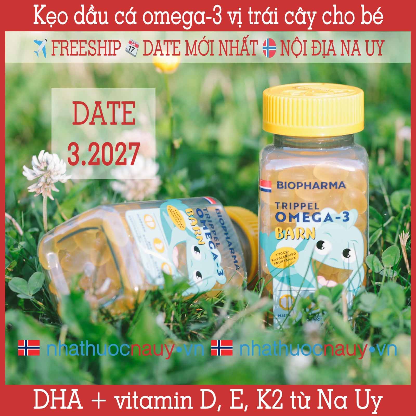  Dầu cá omega-3 và vitamin vị trái cây cho bé | Biopharma Trippel Omega-3 Barn 
