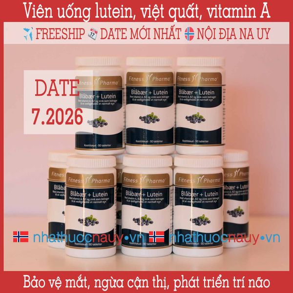 Viên uống bổ mắt Fitness Pharma Blåbær + Lutein từ Đan Mạch