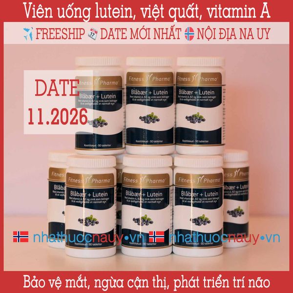 Viên uống bổ mắt Fitness Pharma Blåbær + Lutein từ Đan Mạch