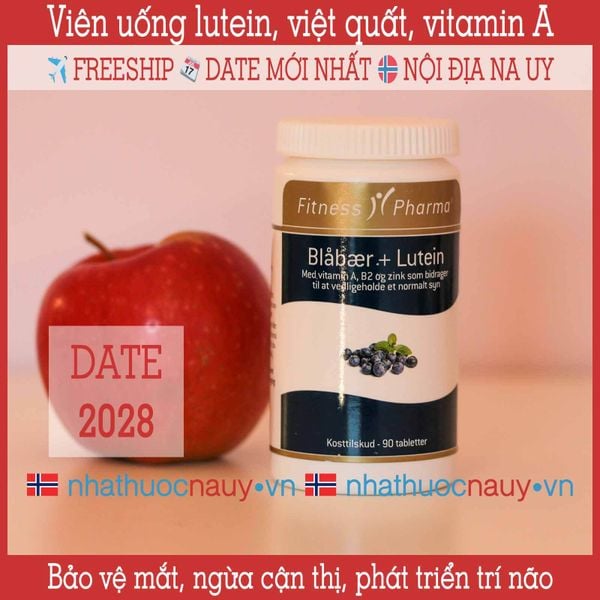 Viên uống bổ mắt Fitness Pharma Blåbær + Lutein từ Đan Mạch