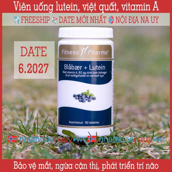 Viên uống bổ mắt Fitness Pharma Blåbær + Lutein từ Đan Mạch