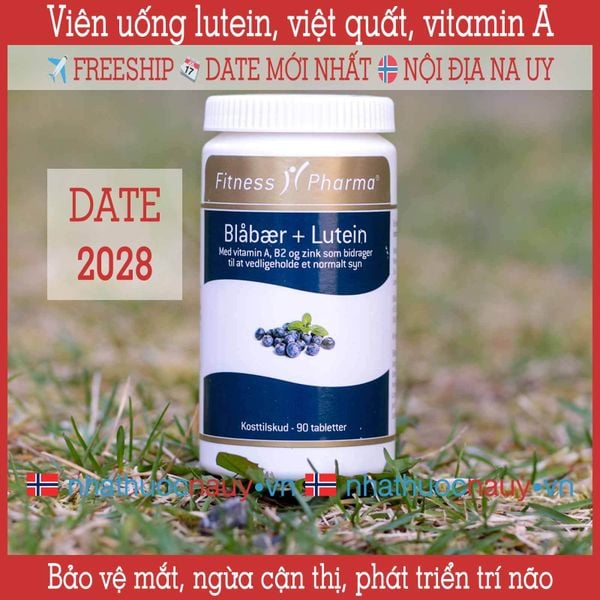 Viên uống bổ mắt Fitness Pharma Blåbær + Lutein từ Đan Mạch