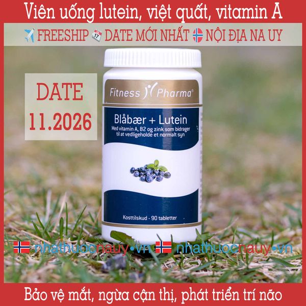 Viên uống bổ mắt Fitness Pharma Blåbær + Lutein từ Đan Mạch
