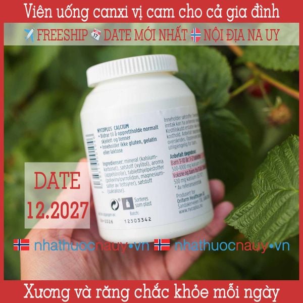 Viên uống canxi vị cam | Nycoplus Calcium 100 viên 500mg Nội địa Na Uy