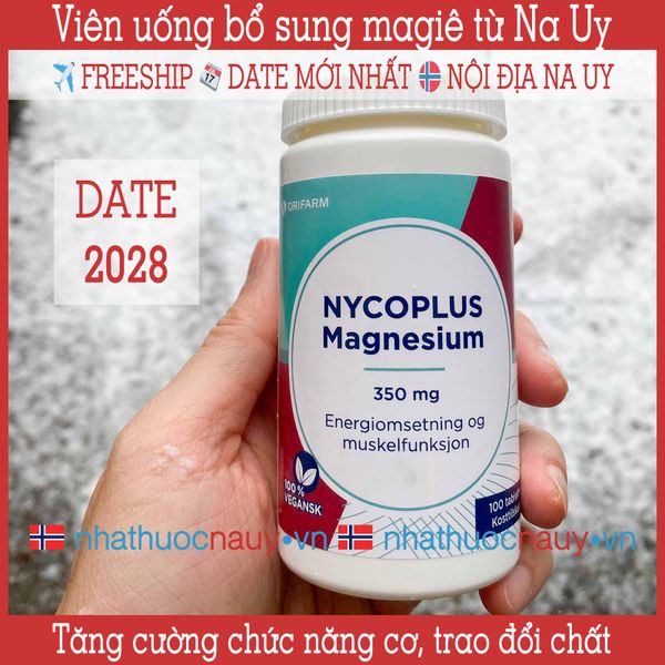 Viên uống magiê Nycoplus Magnesium 350 mg chính hãng từ Na Uy