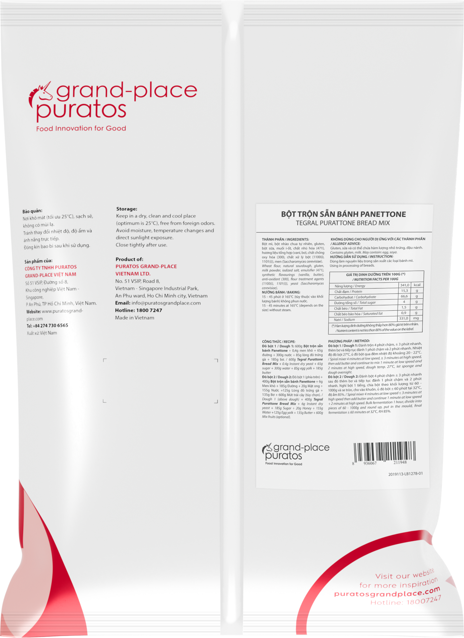 Bột trộn sẵn bánh mì Purattone  1kg - 4116075