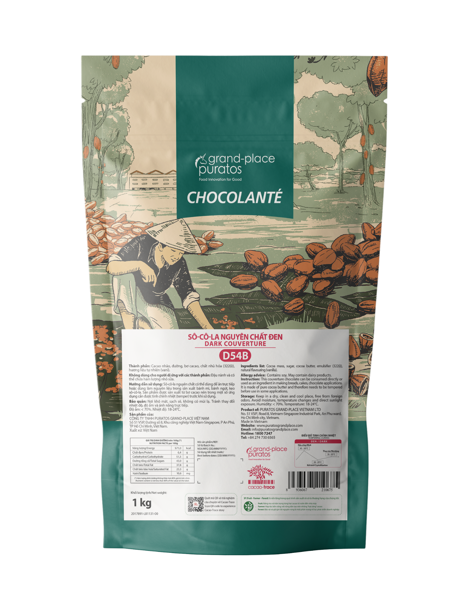 Sô-cô-la Chocolante Hạt nút Đen 54% GPD-54B 1kg 4116159