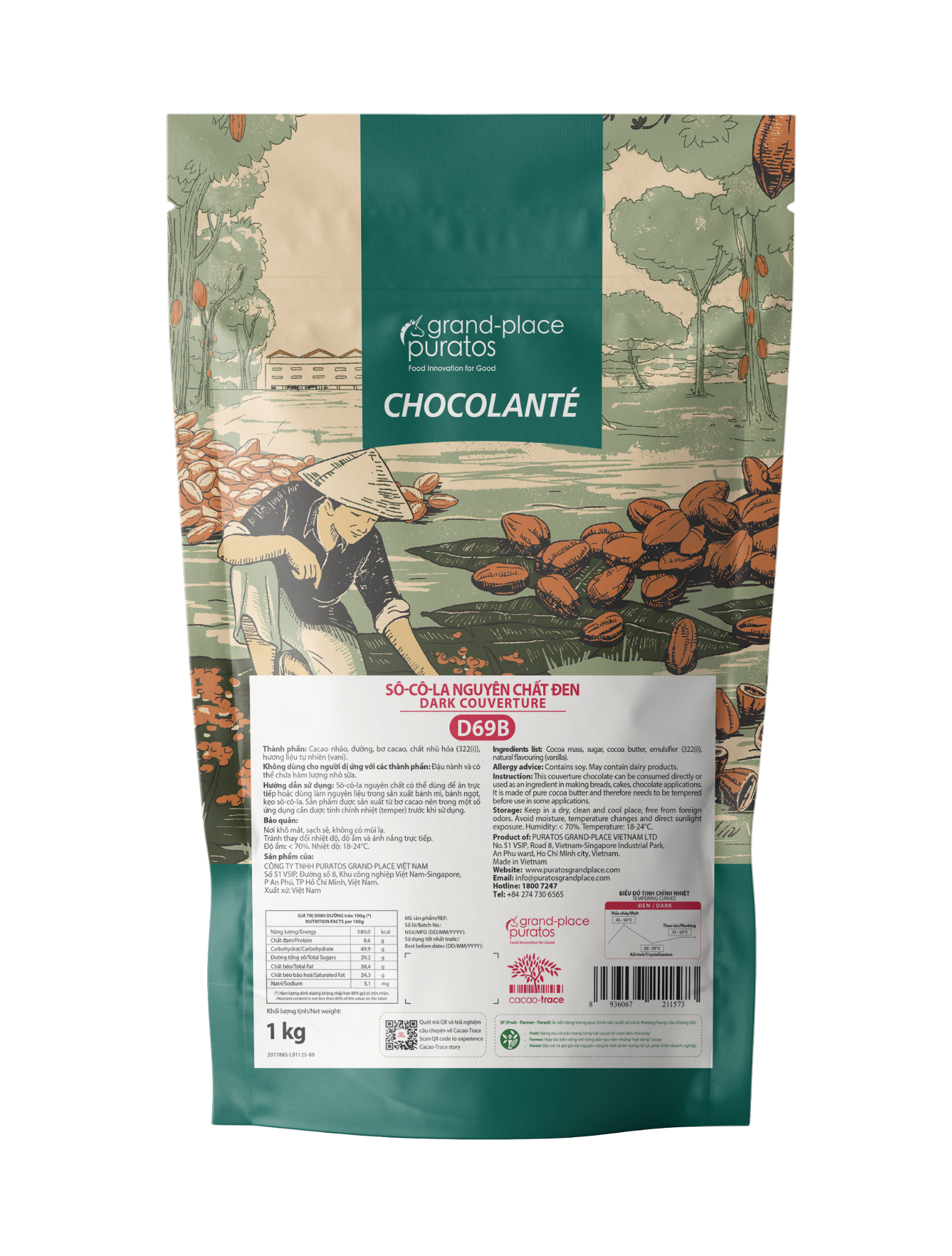 Sô-cô-la Chocolante Hạt nút Đen 69% GPD-69B 1kg 4009128