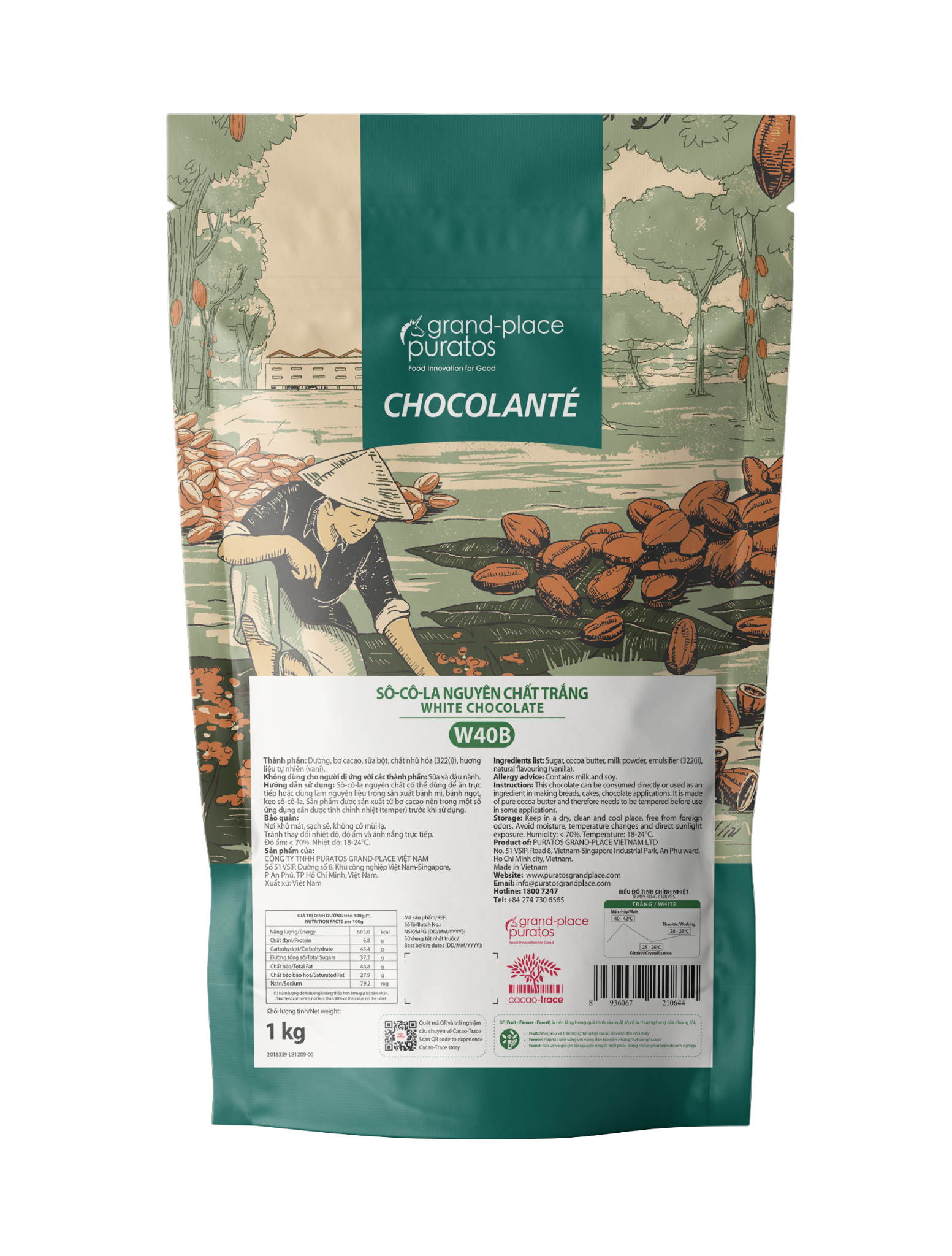 Sô-cô-la Chocolante Hạt nút Trắng 40% GPW-40B 1kg 4009151