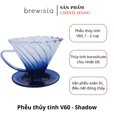 Phễu Lọc Cà Phê V60 Brewista Tornado Dripper Thủy Tinh – Màu Xanh Đen Pour Over Chính Hãng
