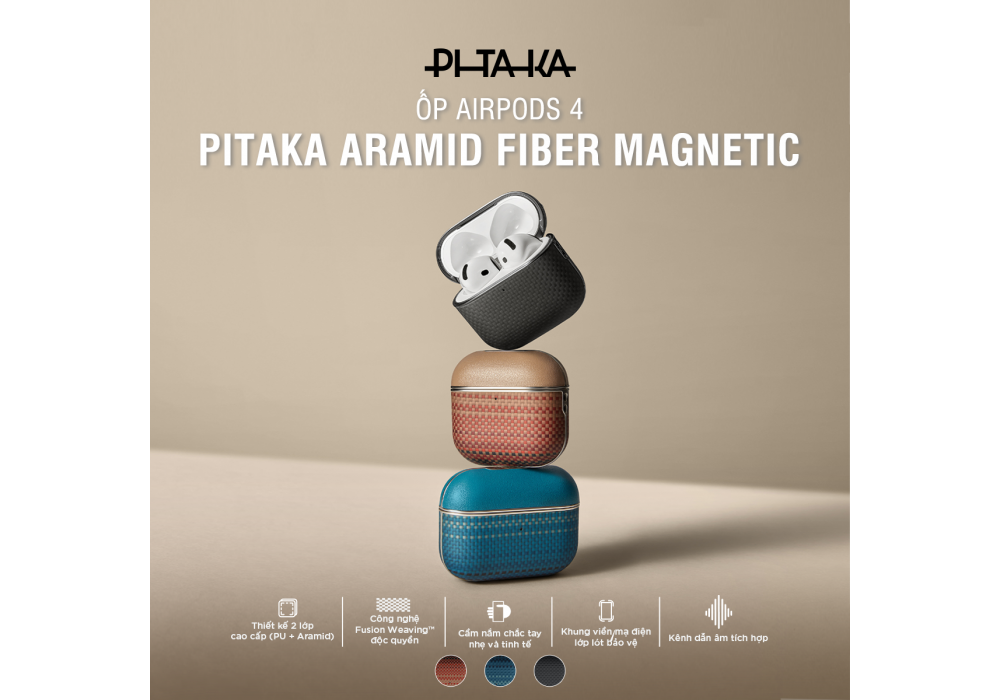 Ốp AirPods 4 PITAKA Aramid Fiber Magnetic - Hàng Táo Tám