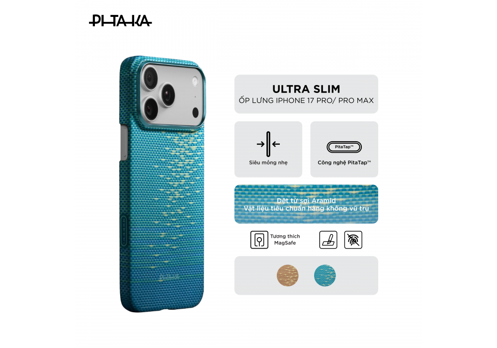 Ốp Lưng iPhone 17 Pro / iPhone 17 Pro Max PITAKA Ultra-Slim (with PitaTap) – Glints of Gold - Hàng Táo Tám