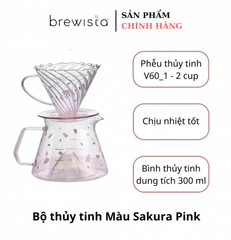 Bộ phễu V60 thủy tinh Brewista Tornado Dripper & Server (Sakura Pink) – Bộ pha cà phê pour over cao cấp | Chính hãng tại Tám Táo