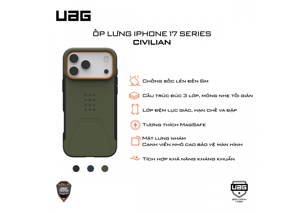 Ốp Lưng iPhone 17 Series UAG Civilian - Hàng Táo Tám