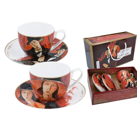 Set 2 ly và đĩa sứ Carmani A. Modigliani The Woman in a Hat and Mario Varvogli - 250ml - Hàng Táo Tám