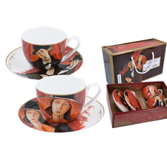 Set 2 ly và đĩa sứ Carmani A. Modigliani The Woman in a Hat and Mario Varvogli - 250ml - Hàng Táo Tám