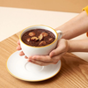 Bộ đĩa và Ly sứ Ancap Large Cappuccino vẽ tay viền, 260ml - Hàng Táo Tám