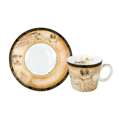 Bộ ly và đĩa sứ Carmani Espresso cup - L. da Vinci, the Vitruvian Man 100ml