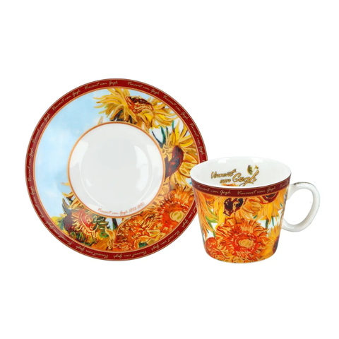 Bộ ly và đĩa sứ Carmani Espresso cup - V. Van Gogh, Sunflowers 100ml