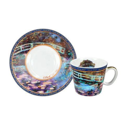 Bộ ly và đĩa sứ Carmani Cup of espresso - C. Monet, Bridge over a pond with water lilies 100ml