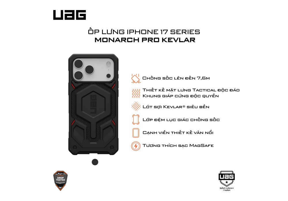 Ốp Lưng iPhone 17 Series UAG Monarch Pro Kevlar - Hàng Táo Tám