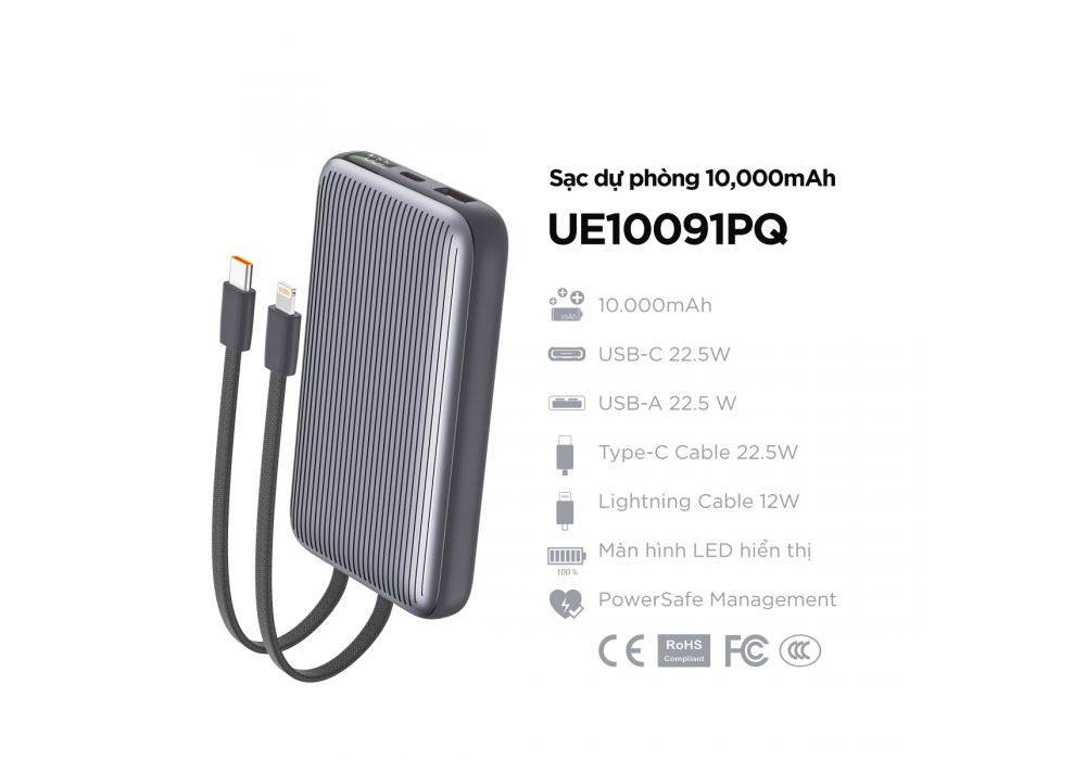 Sạc Dự Phòng Energizer UE10091PQGY 10.000mAh 22.5W - Hàng Táo Tám