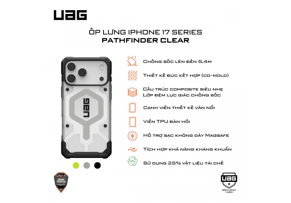 Ốp Lưng iPhone 17 Series UAG Pathfinder Clear - Hàng Táo Tám