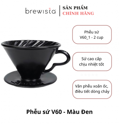 Phễu Lọc Cà Phê V60 Brewista Dripper Sứ Cao Cấp – Màu Đen Bóng Pour Over Chính Hãng