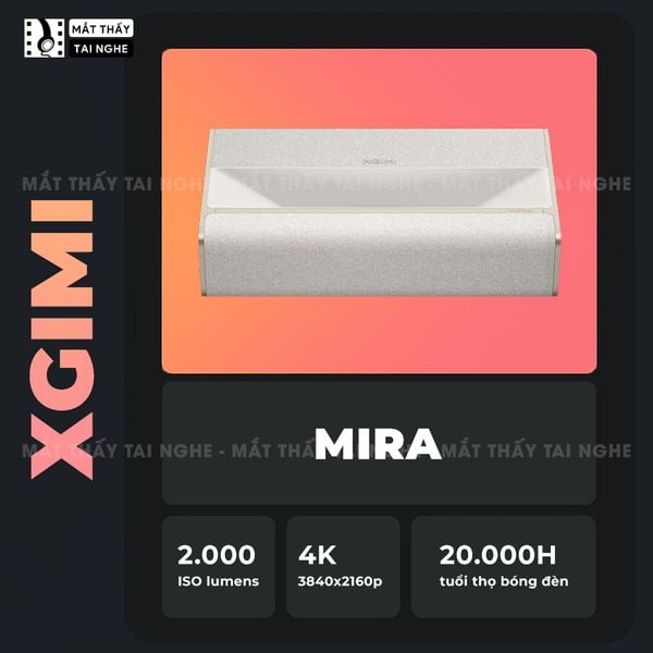 XGIMI MIRA - Máy chiếu siêu gần 4K thông minh tích hợp Google TV, sử dụng công nghệ RGB Triple Laser, độ phân giải chuẩn 4K UHD, độ sáng 2000 ISO Lumens và tích hợp loa Harman Kardon