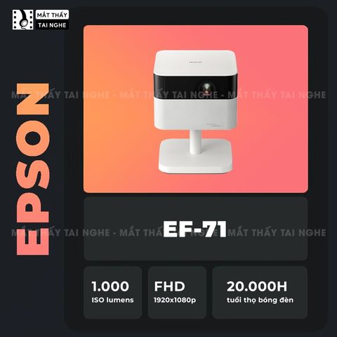 Epson EF-71 - Máy chiếu mini thông minh tích hợp Google TV, sử dụng công nghệ 3LCD độc quyền kết hợp nguồn sáng RGB-LED tiên tiến, độ sáng 1.000 ISO lumens, độ phân giải chuẩn Full HD, tương phản 5.000.000:1 cho hình ảnh và màu sắc cực đẹp