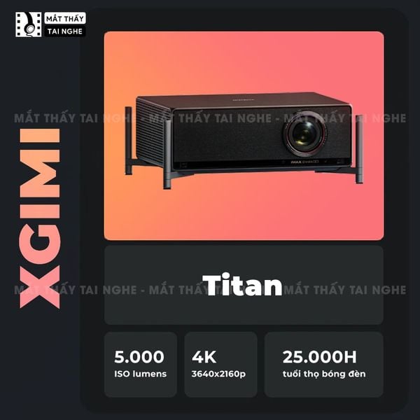 Xgimi Titan - Máy chiếu 4K chuyên nghiệp đầu tiên của Xgimi, sử dụng công nghệ Laser kép cao cấp, độ phân giải chuẩn 4K UHD, độ sáng 5000 ISO Lumens, tương phản 5.000.000:1, đạt chứng nhận IMAX Enhanced & Dolby Vision và tích hợp loa Harman Kardon