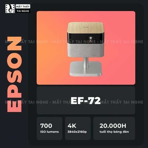 Epson EF-72 - Máy chiếu mini thông minh tích hợp Google TV, sử dụng công nghệ 3LCD độc quyền kết hợp nguồn sáng RGB-LED tiên tiến, độ phân giải 4K PRO-UHD, độ sáng 1.000 ISO lumens, tương phản 5.000.000:1 cho hình ảnh và màu sắc cực đẹp