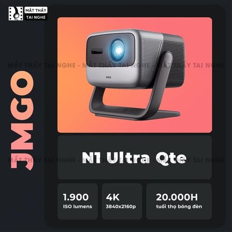 JMGO N1 Ultra Quốc tế - Máy chiếu thông minh tích hợp Android TV 11, độ phân giải 4K UHD 3840x2160p , độ sáng 1900 ISO lumens, chip xử lý Mediatek 9629 siêu mạnh