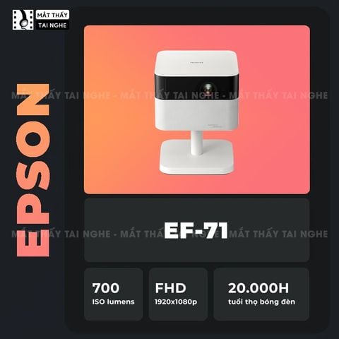 Epson EF-71 - Máy chiếu mini thông minh tích hợp Google TV, sử dụng công nghệ 3LCD độc quyền kết hợp nguồn sáng RGB-LED tiên tiến, độ sáng 700 ISO lumens, độ phân giải chuẩn Full HD, tương phản 5.000.000:1 cho hình ảnh và màu sắc cực đẹp