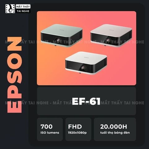 Epson EF-61 - Máy chiếu mini thông minh tích hợp Google TV, sử dụng công nghệ 3LCD độc quyền kết hợp nguồn sáng RGB-LED thế hệ mới, độ sáng 700 ISO lumens, độ phân giải chuẩn Full HD, tương phản 5.000.000:1 cho hình ảnh và màu sắc cực đẹp
