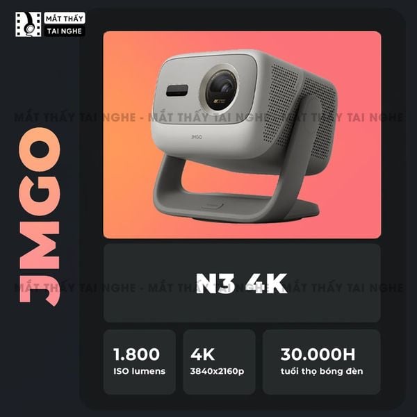 JMGO N3 4K Quốc tế - Máy chiếu thông minh tích hợp Google TV và bản quyền Netflix chính chủ, độ phân giải 4K UHD 3840x2160p, độ sáng 1800 ISO lumens, hỗ trợ xem phim chuẩn 3D Blu-ray