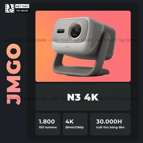 JMGO N3 4K Quốc tế - Máy chiếu thông minh tích hợp Google TV và bản quyền Netflix chính chủ, độ phân giải 4K UHD 3840x2160p, độ sáng 1800 ISO lumens, hỗ trợ xem phim chuẩn 3D Blu-ray