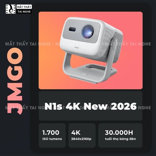 JMGO N1s 4K New 2026 - Máy chiếu thông minh tích hợp Google TV và hỗ trợ Netflix chính chủ, độ phân giải 4K UHD 3840x2160p, độ sáng 1.700 ISO lumens