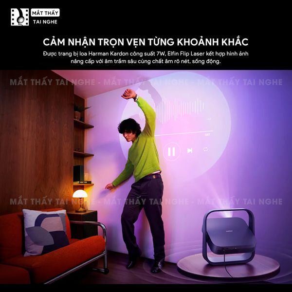 XGIMI Elfin Flip Laser - Máy chiếu thông minh tích hợp Google TV và Netflix chính chủ, sử dụng công nghệ DLP, độ sáng 1.600 ISO lumens, độ phân giải chuẩn Full HD cho hình ảnh và màu sắc cực đẹp