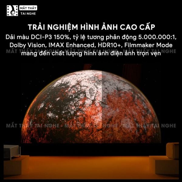 Xgimi Titan - Máy chiếu 4K chuyên nghiệp đầu tiên của Xgimi, sử dụng công nghệ Laser kép cao cấp, độ phân giải chuẩn 4K UHD, độ sáng 5000 ISO Lumens, tương phản 5.000.000:1, đạt chứng nhận IMAX Enhanced & Dolby Vision và tích hợp loa Harman Kardon