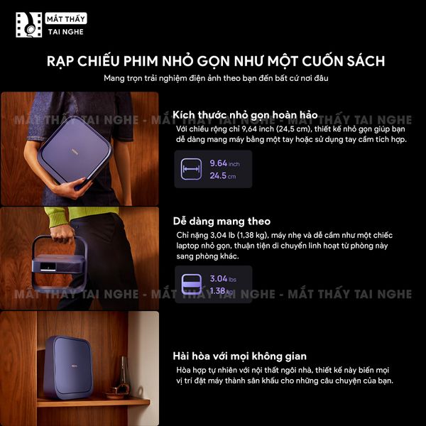 XGIMI Elfin Flip Laser - Máy chiếu thông minh tích hợp Google TV và Netflix chính chủ, sử dụng công nghệ DLP, độ sáng 1.600 ISO lumens, độ phân giải chuẩn Full HD cho hình ảnh và màu sắc cực đẹp