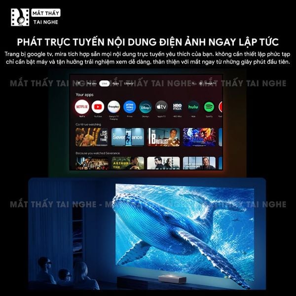 XGIMI MIRA - Máy chiếu siêu gần 4K thông minh tích hợp Google TV, sử dụng công nghệ RGB Triple Laser, độ phân giải chuẩn 4K UHD, độ sáng 2000 ISO Lumens và tích hợp loa Harman Kardon