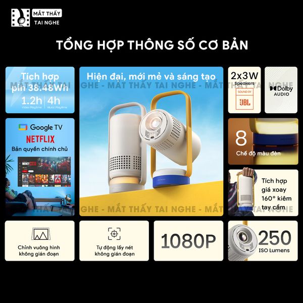 Xgimi Vibe One - Máy chiếu di động thông minh tích hợp Google TV và Netflix chính chủ, sử dụng công nghệ LED LCD, độ sáng 250 ISO lumens, độ phân giải chuẩn Full HD cho hình ảnh và màu sắc cực đẹp