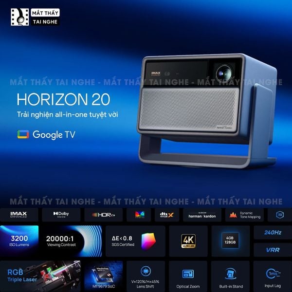 Xgimi Horizon 20 - Máy chiếu 4K thông minh tích hợp Google TV, sử dụng công nghệ RGB Triple Laser, độ phân giải chuẩn 4K UHD, độ sáng 3200 ISO Lumens, đạt chứng nhận IMAX Enhanced & Dolby Vision và tích hợp loa Harman Kardon