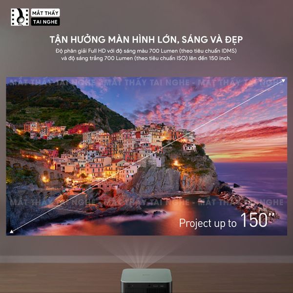 Epson EF-61 - Máy chiếu mini thông minh tích hợp Google TV, sử dụng công nghệ 3LCD độc quyền kết hợp nguồn sáng RGB-LED thế hệ mới, độ sáng 700 ISO lumens, độ phân giải chuẩn Full HD, tương phản 5.000.000:1 cho hình ảnh và màu sắc cực đẹp