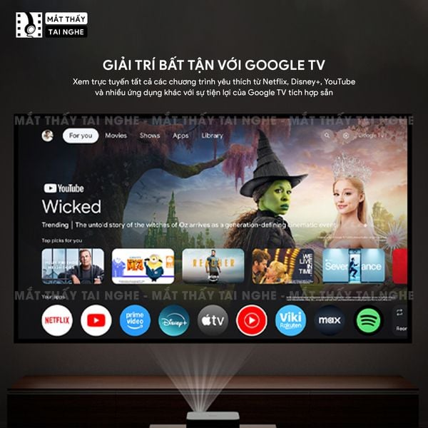 Epson EF-71 - Máy chiếu mini thông minh tích hợp Google TV, sử dụng công nghệ 3LCD độc quyền kết hợp nguồn sáng RGB-LED tiên tiến, độ sáng 700 ISO lumens, độ phân giải chuẩn Full HD, tương phản 5.000.000:1 cho hình ảnh và màu sắc cực đẹp