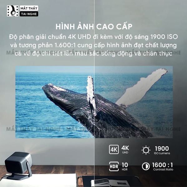 JMGO N1 Ultra Quốc tế - Máy chiếu thông minh tích hợp Android TV 11, độ phân giải 4K UHD 3840x2160p , độ sáng 4000 ansi lumens, tích hợp loa Dynaudio cao cấp