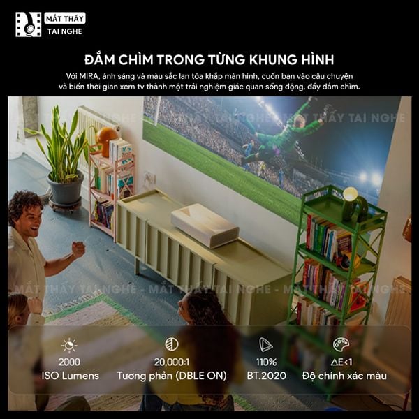 XGIMI MIRA - Máy chiếu siêu gần 4K thông minh tích hợp Google TV, sử dụng công nghệ RGB Triple Laser, độ phân giải chuẩn 4K UHD, độ sáng 2000 ISO Lumens và tích hợp loa Harman Kardon